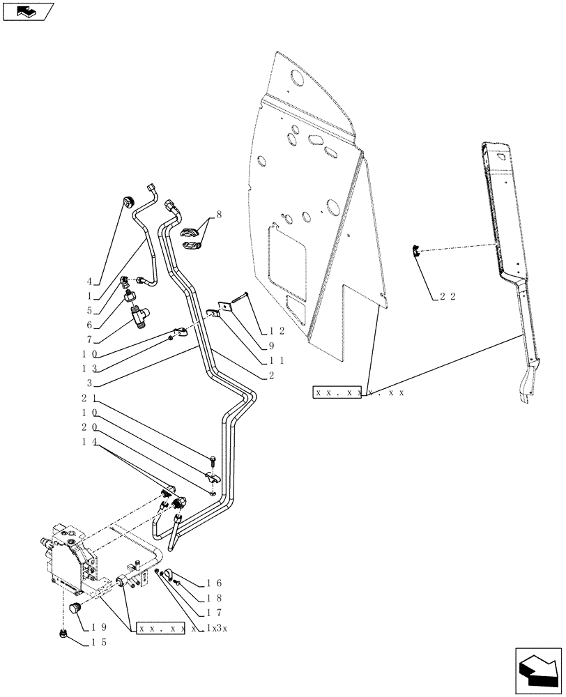 Схема запчастей Case SR150 - (35.734.AH[03]) - AUX HYD, STD, CHASSIS PLUMBING (SR130,SR150) (35) - HYDRAULIC SYSTEMS