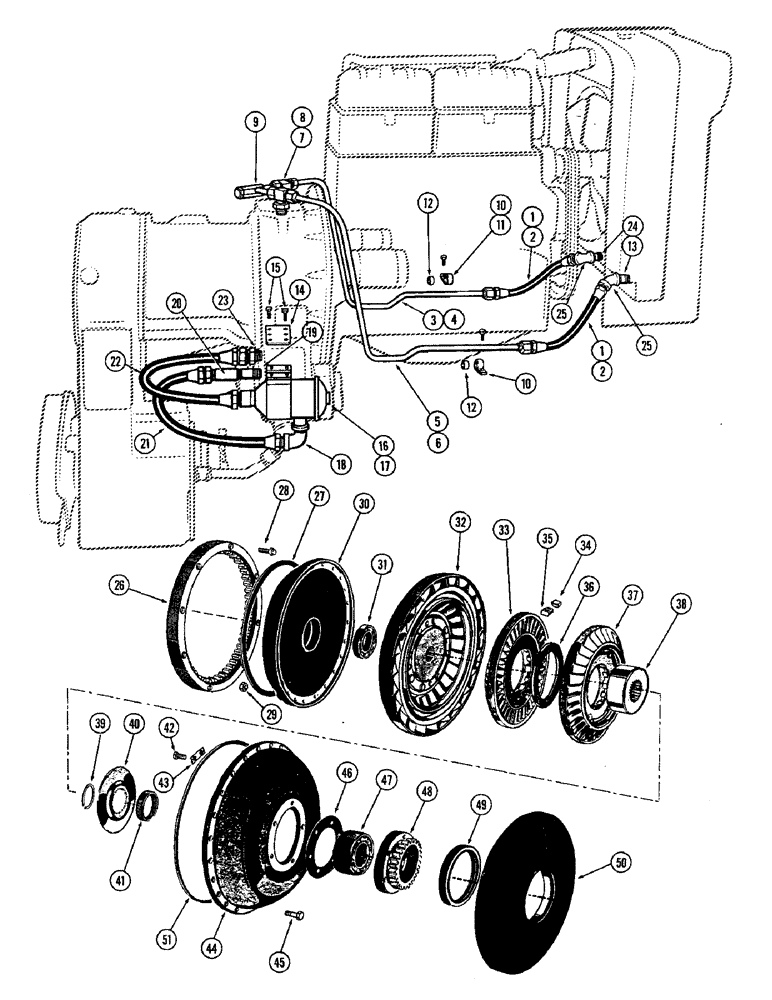 Схема запчастей Case W9A - (096) - CONVERTER AND TRANSMISSION HOSES - TUBES, TORQUE CONVERTER (06) - POWER TRAIN