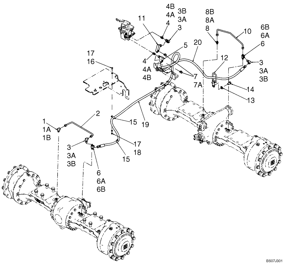 Схема запчастей Case 521E - (07-03A) - HYDRAULICS - BRAKE, MAIN - AXLE (07) - BRAKES