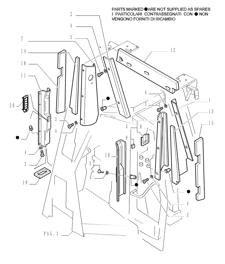 Схема запчастей Case 1850K - (9.653[19]) - ROPS CAB - COVERING - OPTIONAL CODE 784110191 (19) - OPTIONS
