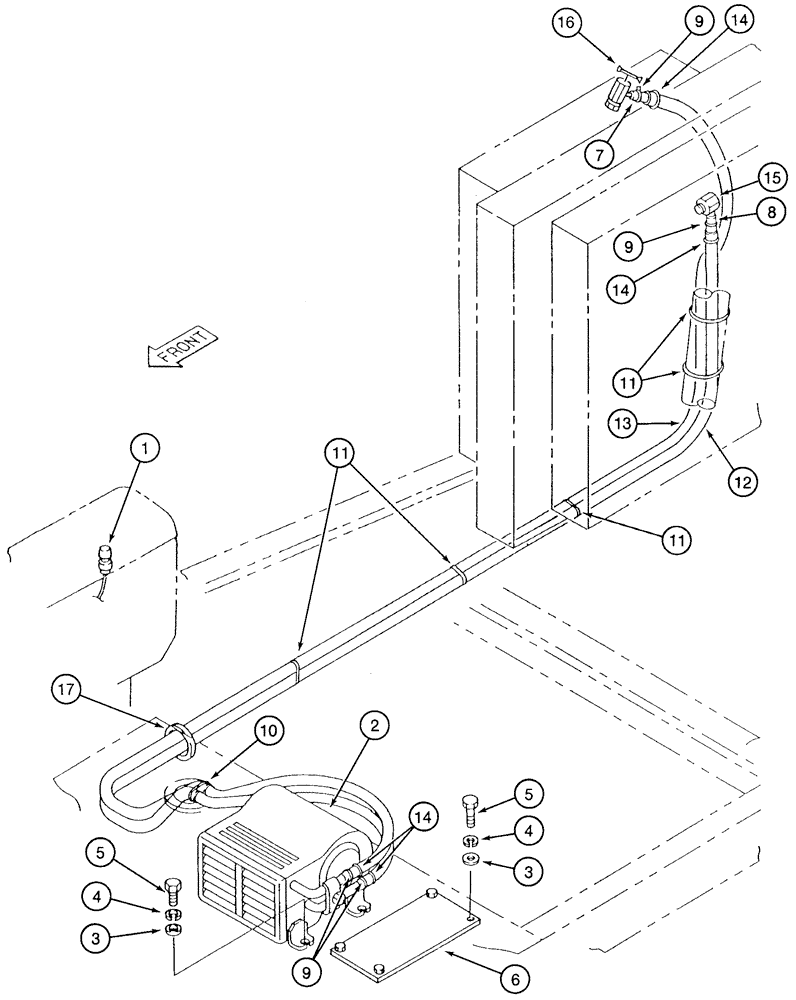 Схема запчастей Case 9050 - (9-36) - HEATER AND HOSES (09) - CHASSIS