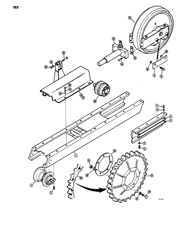 Схема запчастей Case 450 - (122) - TRACK FRAME AND RECOIL SYSTEM (04) - UNDERCARRIAGE