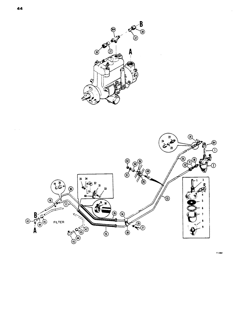 Схема запчастей Case 450 - (044) - FUEL LINES AND STRAINER (02) - FUEL SYSTEM