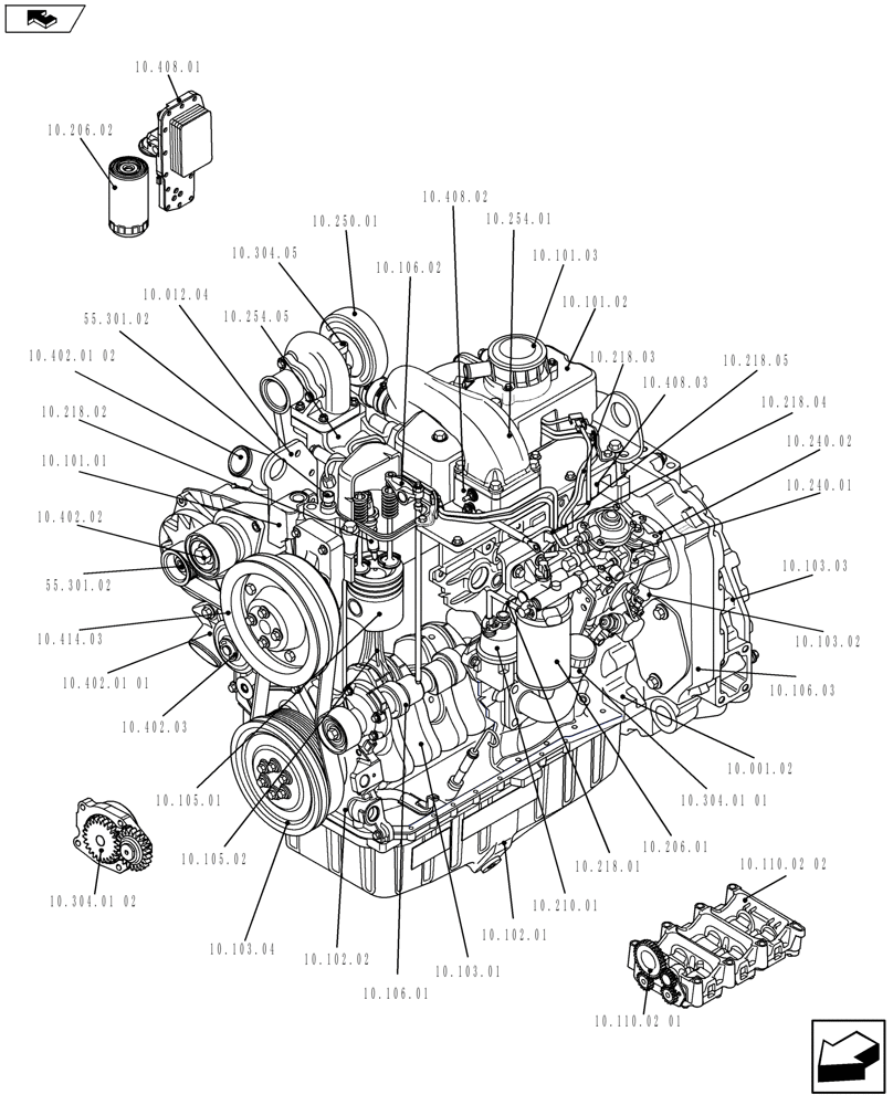 Схема запчастей Case F4GE9454K J604 - (10.000.01[01]) - ENGINE (84497773) (10) - ENGINE