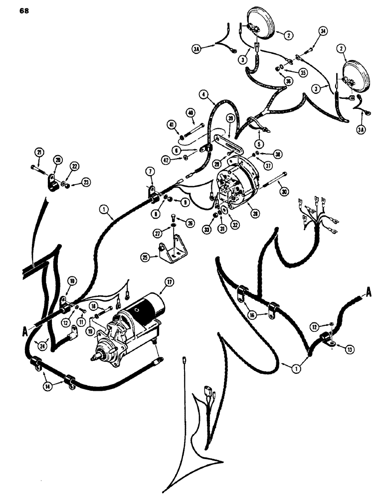 Схема запчастей Case 450B - (068) - FRONT ELECTRICAL WIRING, STARTER, ALTERNATOR, AND HEAD LAMPS (06) - ELECTRICAL SYSTEMS