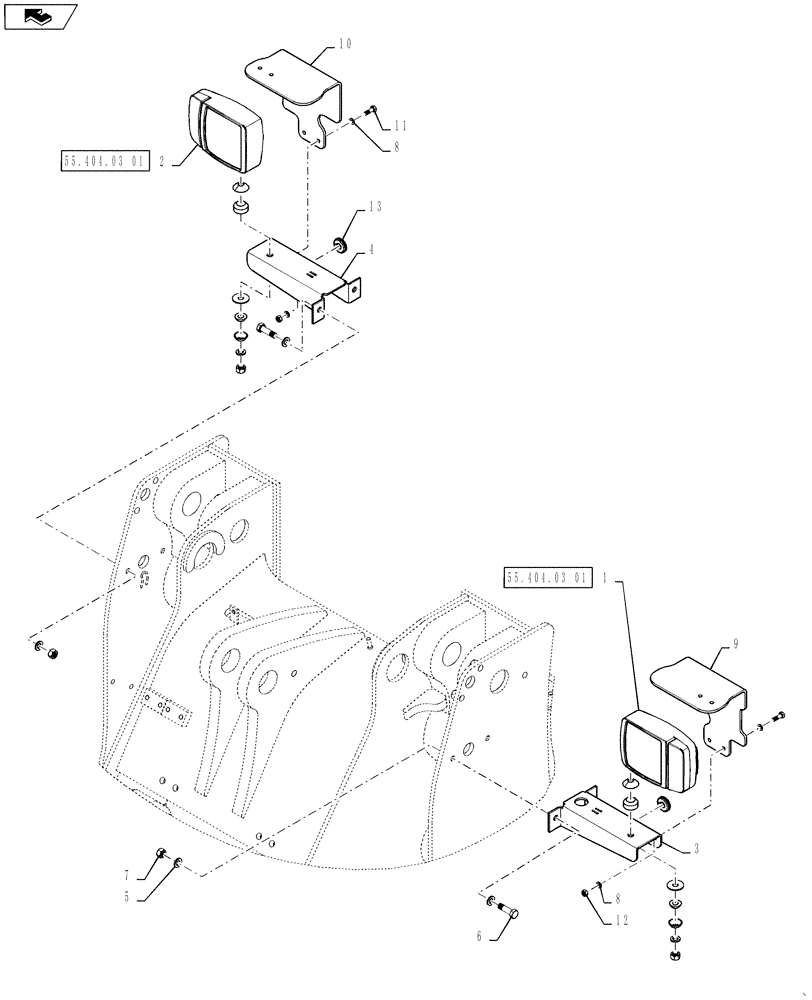 Схема запчастей Case 621F - (55.404.03) - FRONT LIGHT MOUNTING (55) - ELECTRICAL SYSTEMS