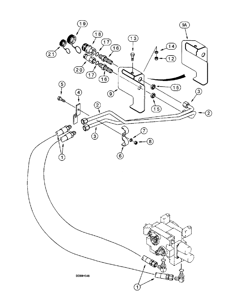 Схема запчастей Case 590SL - (8-46) - HAND HELD AUXILIARY HYDRAULICS, AUXILIARY VALVE TO QUICK DISCONNECT COUPLINGS (08) - HYDRAULICS
