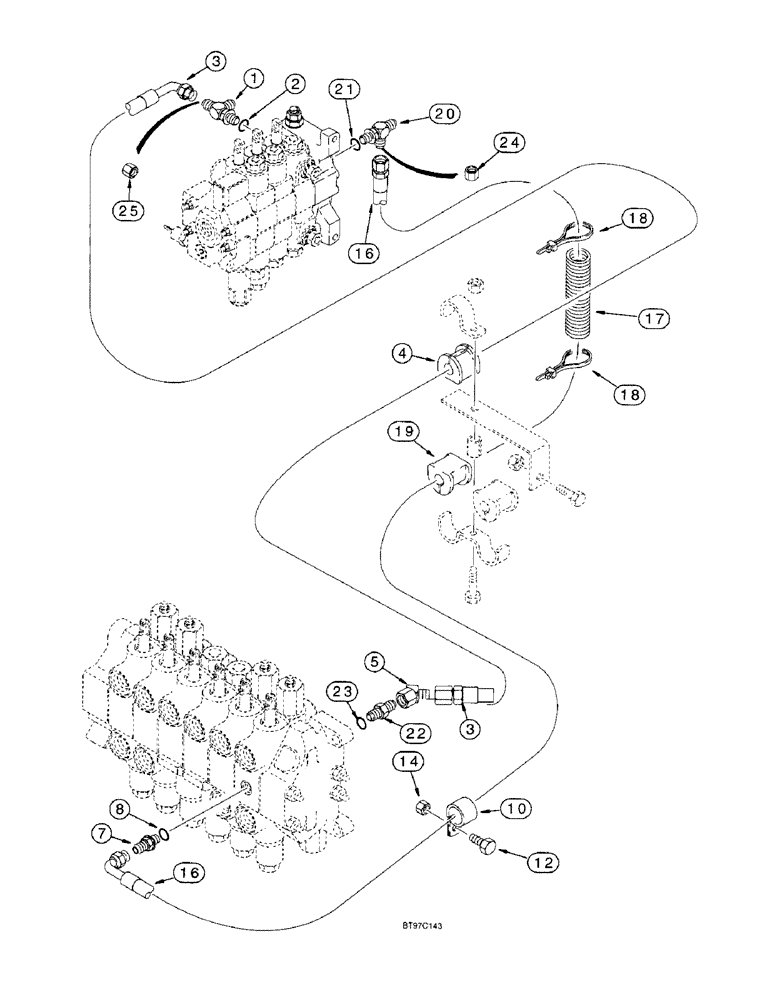 Схема запчастей Case 590SL - (8-38) - LOADER VALVE TO BACKHOE VALVE HYD. CIRCUIT, MODELS W/ OR W/O EXTENDABLE DIPPER, W/O AUX. HYD. (08) - HYDRAULICS