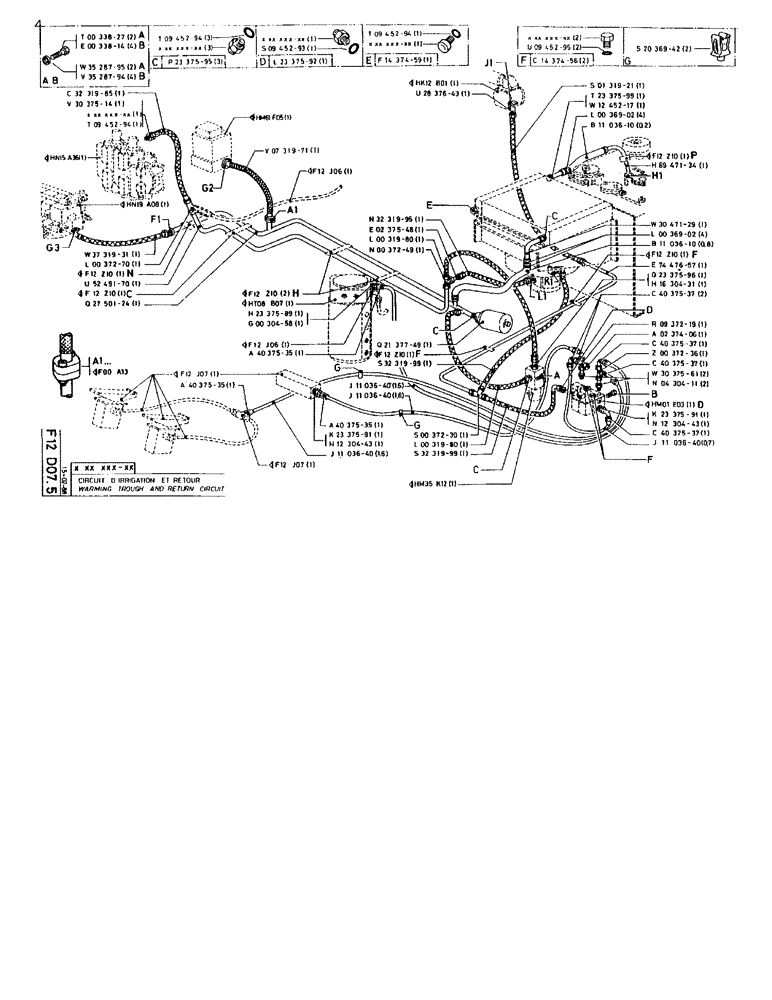 Схема запчастей Case 90BCL - (186[01]) - WARMING TROUGH AND RETURN CIRCUIT (07) - HYDRAULIC SYSTEM