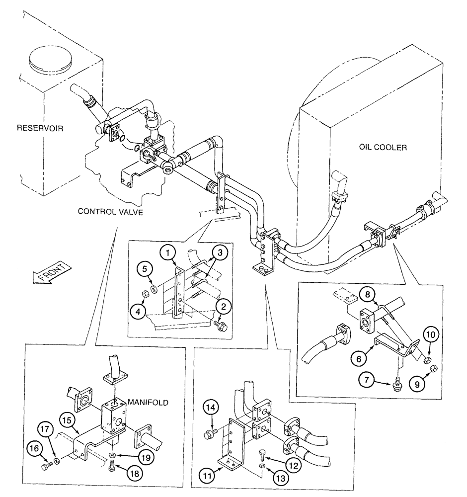 Схема запчастей Case 9050B - (8-012) - COOLING SYSTEM HOSE SUPPORTS (08) - HYDRAULICS