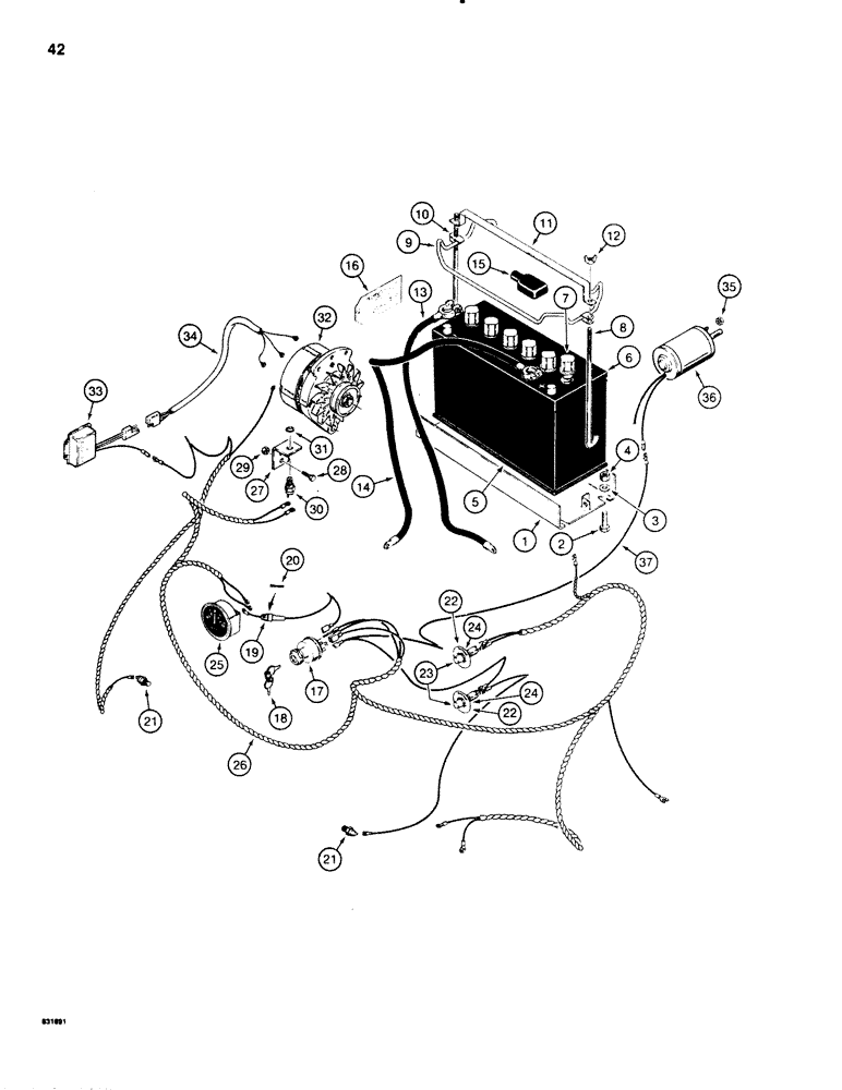 Схема запчастей Case P60 - (042) - BATTERY AND TRACTOR ELECTRICAL CIRCUIT, WISCONSIN GAS ENGINES, USED ON 30+4 S/N 1223228 AND AFTER (55) - ELECTRICAL SYSTEMS