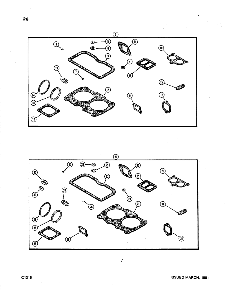 Схема запчастей Case W24B - (026) - ENGINE GASKET KITS, 504BD DIESEL ENGINE, VALVE GRIND KIT USE W.5.189" TO 5.194" FIRE DAM DIA. SLEEVE (02) - ENGINE