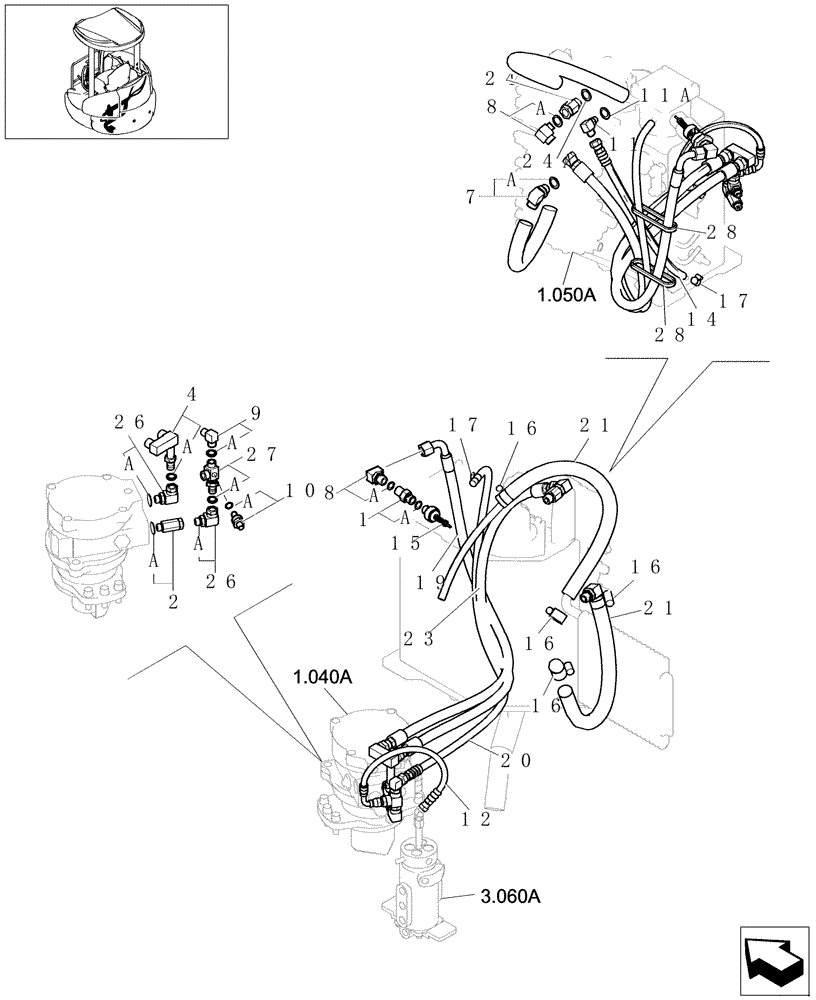 Схема запчастей Case CX20B - (1.050[05]) - HYD LINES RETURN (35) - HYDRAULIC SYSTEMS