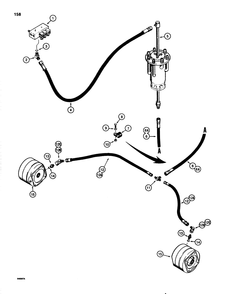 Схема запчастей Case 1080 - (158) - BRAKE HYDRAULIC LINES, SINGLE SPEED (35) - HYDRAULIC SYSTEMS