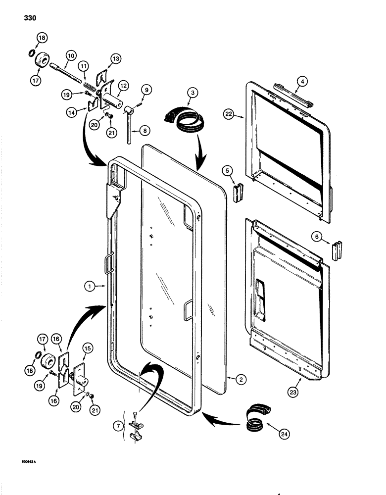 Схема запчастей Case 1080 - (330) - CAB WINDSHIELD, BEFORE CAB SERIAL NUMBER 334940 (90) - PLATFORM, CAB, BODYWORK AND DECALS