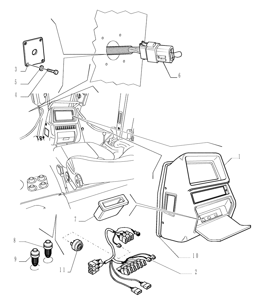 Схема запчастей Case 1850K - (9.653[21]) - ROPS CAB - DASHBOARD - OPTIONAL CODE 784110191 (19) - OPTIONS