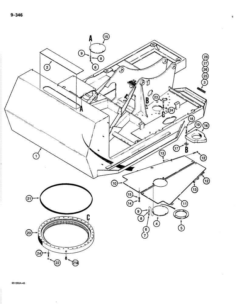 Схема запчастей Case 1187B - (9-346) - TURNTABLE AND BEARING (09) - CHASSIS