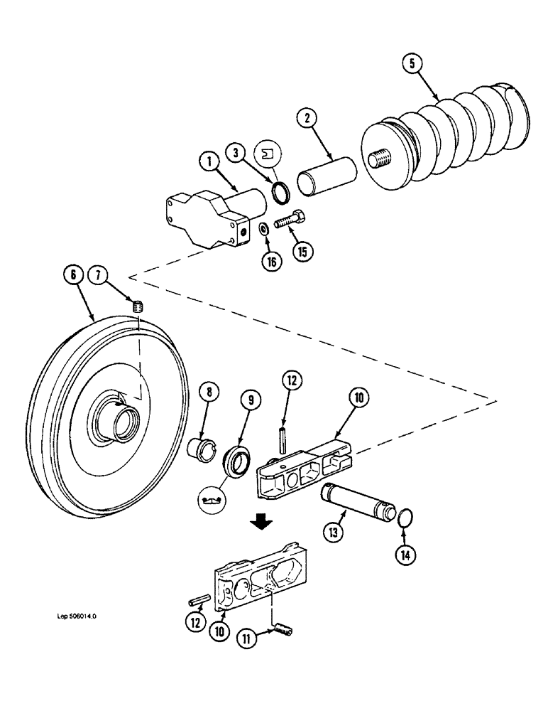 Схема запчастей Case 1088 - (5-16) - TRACK IDLER AND ADJUSTMENT CYLINDER, INTERTRAC IDENTIFICATION P.I.N. FROM 19801 TO XXXXX (11) - TRACKS/STEERING