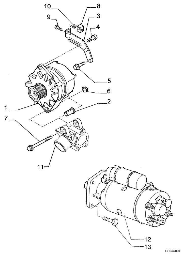 Схема запчастей Case 465 - (04-03) - STARTER MOUNTING - ALTERNATOR MOUNTING (04) - ELECTRICAL SYSTEMS