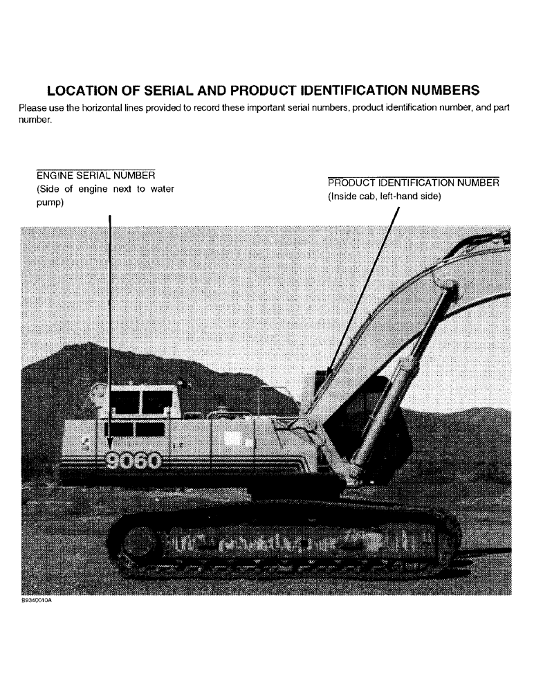 Схема запчастей Case 9060 - (1-02) - LOCATION OF SERIAL AND PRODUCT IDENTIFICATION NUMBERS (00) - PICTORIAL INDEX
