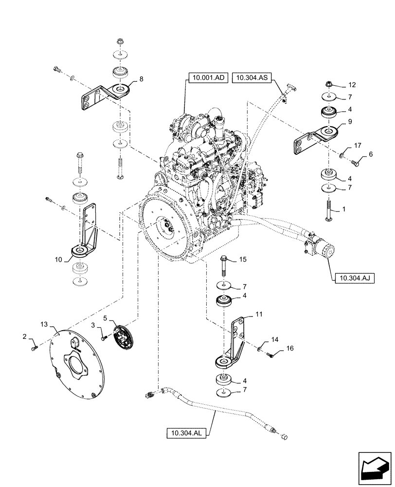 Схема запчастей Case SR175 - (10.001.AK) - ENGINE MOUNT (10) - ENGINE