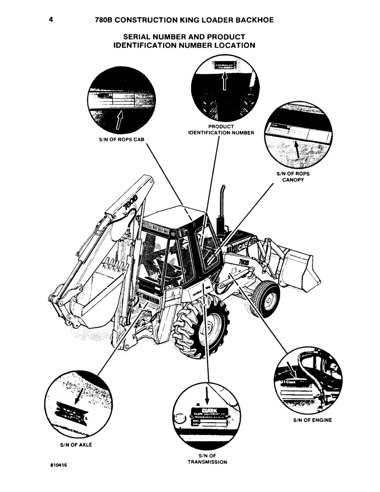 Схема запчастей Case 780B - (004) - SERIAL NUMBER AND PRODUCT IDENTIFICATION NUMBER LOCATION (00) - PICTORIAL INDEX