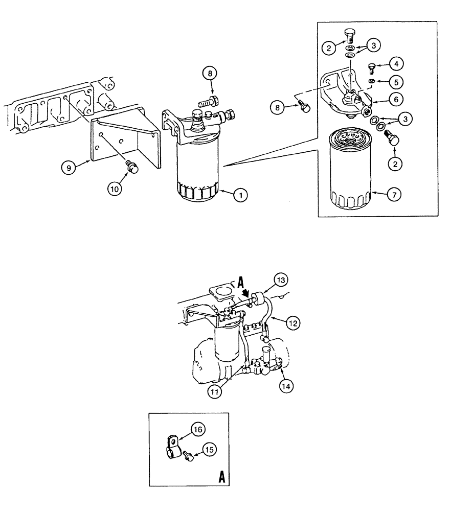 Схема запчастей Case 9050B - (3-16) - FUEL FILTER AND HOSES, 6D22-T ENGINE (03) - FUEL SYSTEM