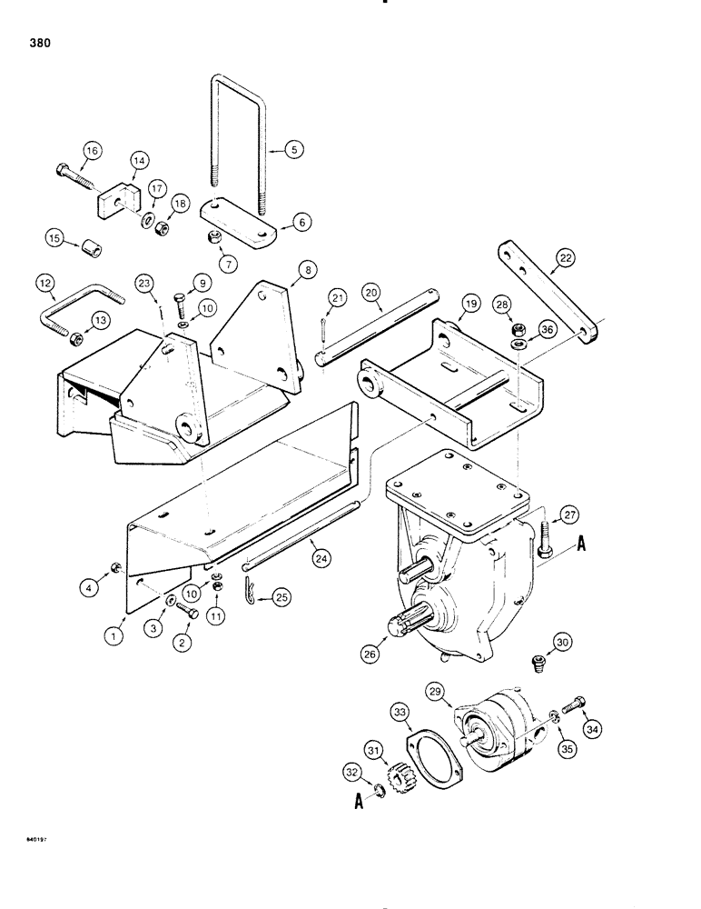 Схема запчастей Case P60 - (380) - HYDRA-BORER GEARBOX AND MOTOR MOUNTING (89) - TOOLS