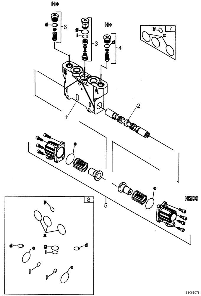 Схема запчастей Case 590SM - (08-47) - 87751046 VALVE SECTION - BACKHOE BUCKET (WITH PILOT CONTROLS) (590SM+) (08) - HYDRAULICS