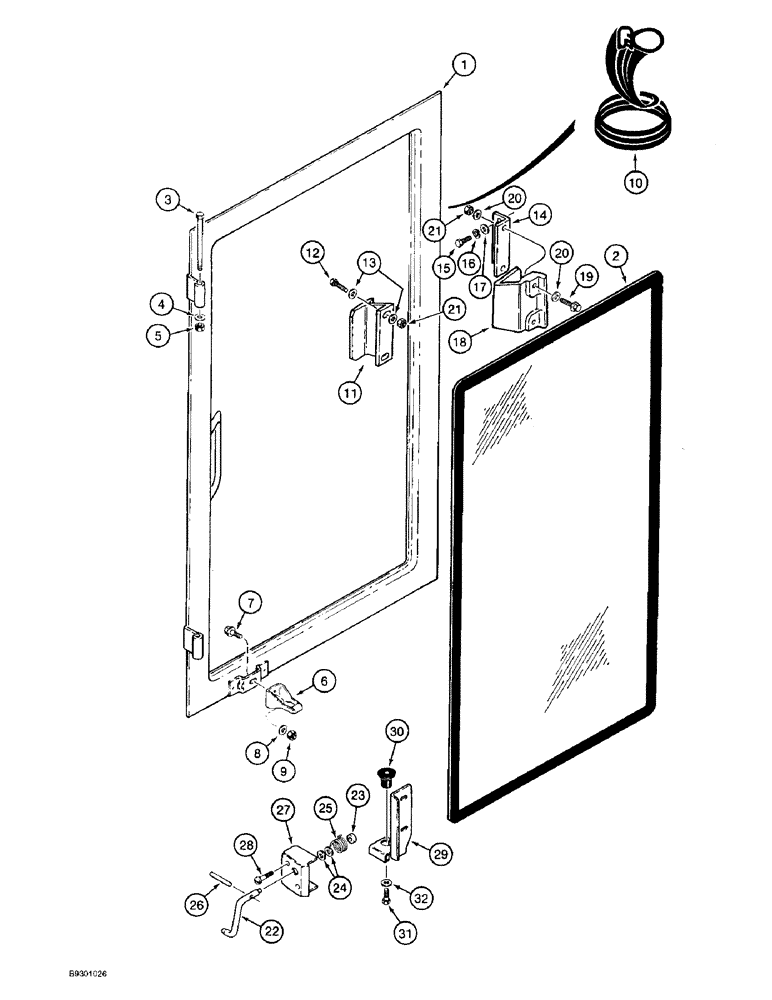 Схема запчастей Case 821B - (9-068) - RIGHT-HAND CAB WINDOW (09) - CHASSIS/ATTACHMENTS