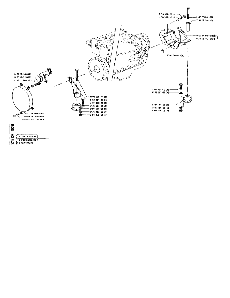 Схема запчастей Case 90BCL - (105) - ENGINE MOUNTING (01) - ENGINE