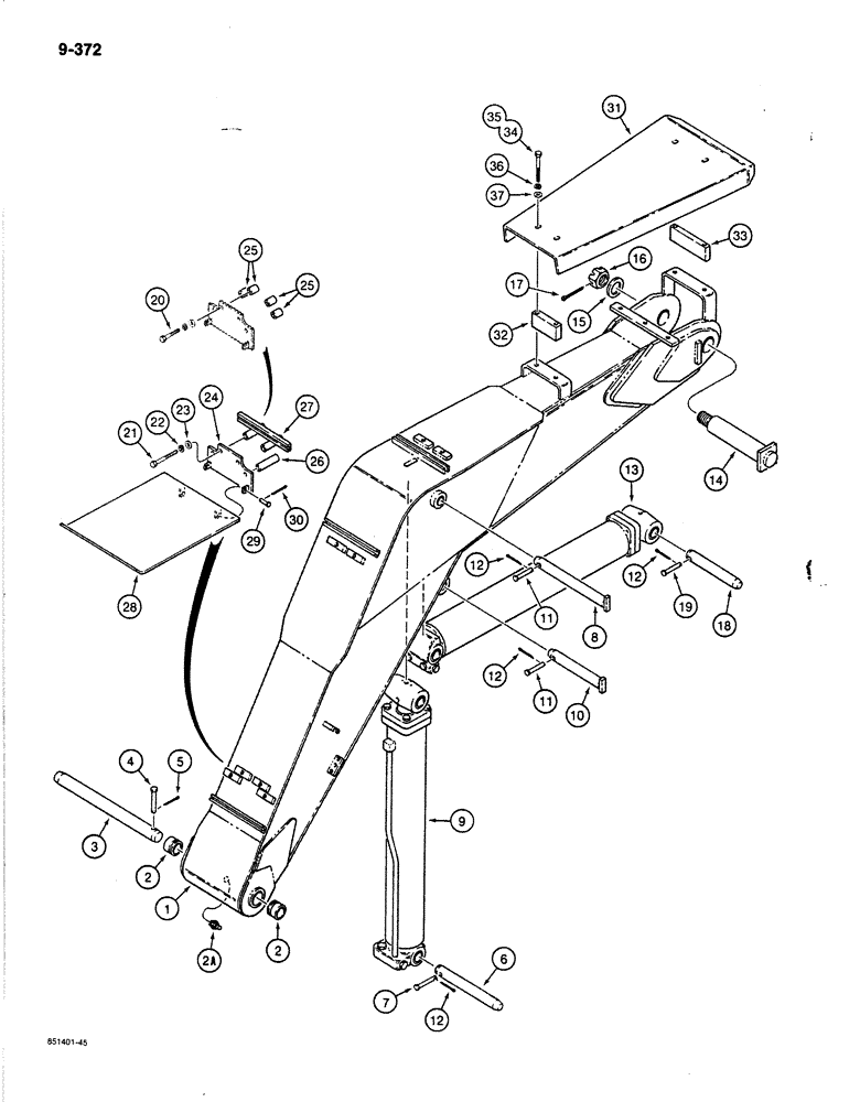 Схема запчастей Case 1187B - (9-372) - BOOM AND RELATED PARTS, USED ON MODELS PRIOR TO P.I.N. JAK00327753 (09) - CHASSIS