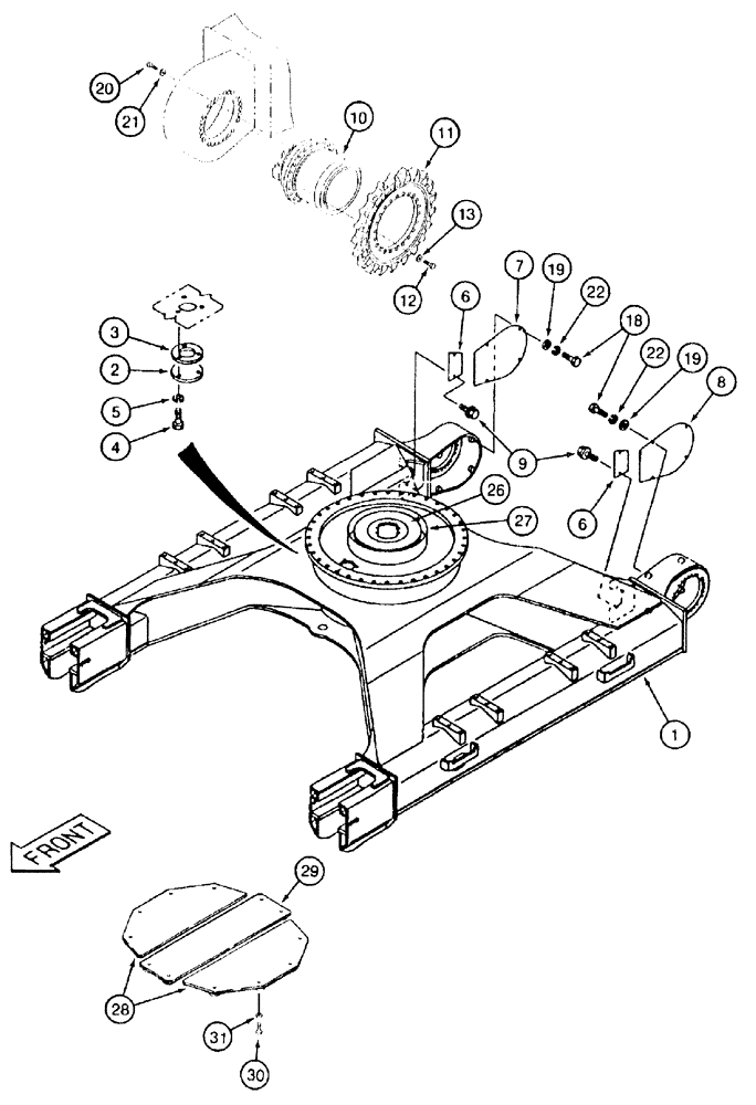Схема запчастей Case 9050B - (5-004) - TRACK FRAME AND DRIVE SPROCKET, TIMBER KING MODELS EAC0531007 AND AFTER (05) - STEERING