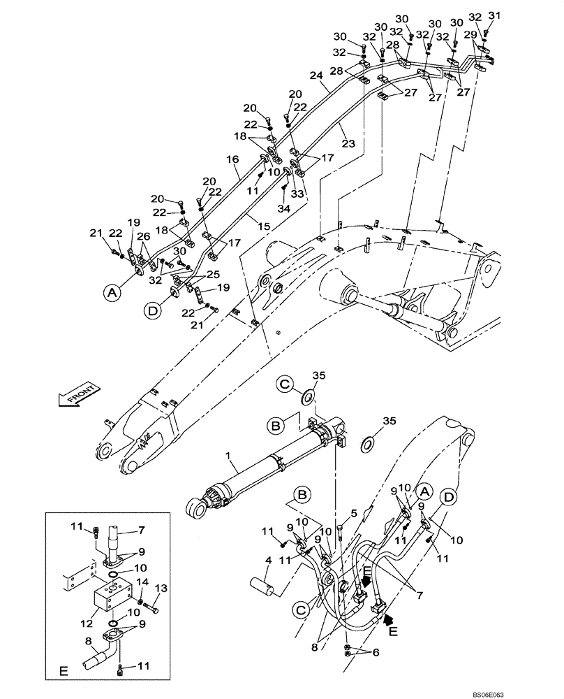 Схема запчастей Case CX800 - (08-023-00[01]) - HYDRAULIC CIRCUIT - BUCKET CYLINDER - BOOM (8.40 M) - DIPPER (5.62 M) (08) - HYDRAULICS