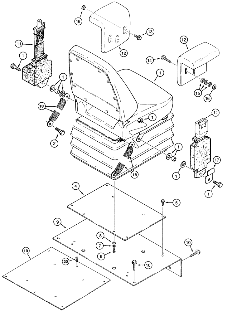 Схема запчастей Case 850E - (9-052) - SUSPENSION SEAT MOUNTING, ARMRESTS, AND SEAT BELT (09) - CHASSIS/ATTACHMENTS