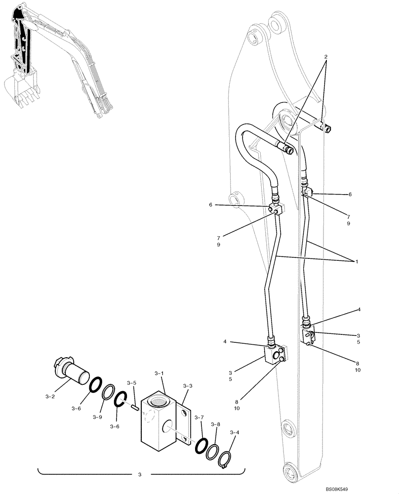 Схема запчастей Case CX50B - (05-005[00]) - HYDRAULIC LINES, ARM 1.87M, (6FT 2 IN) (NIBBLER & BREAKER) (35) - HYDRAULIC SYSTEMS