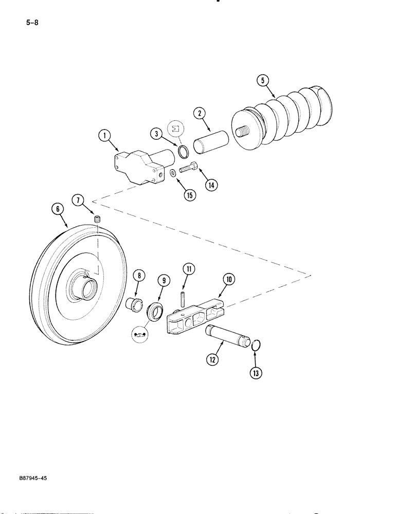 Схема запчастей Case 888 - (5-008) - TRACK IDLER AND ADJUSTMENT CYLINDER, INTERTRAC IDENTIFICATION (11) - TRACKS/STEERING