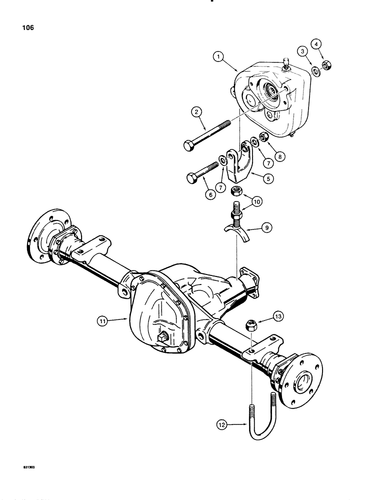 Схема запчастей Case P60 - (106) - CHAIN DRIVE TRANSMISSION AND REAR AXLE MOUNTING, TRANSMISSION MOUNTING (21) - TRANSMISSION