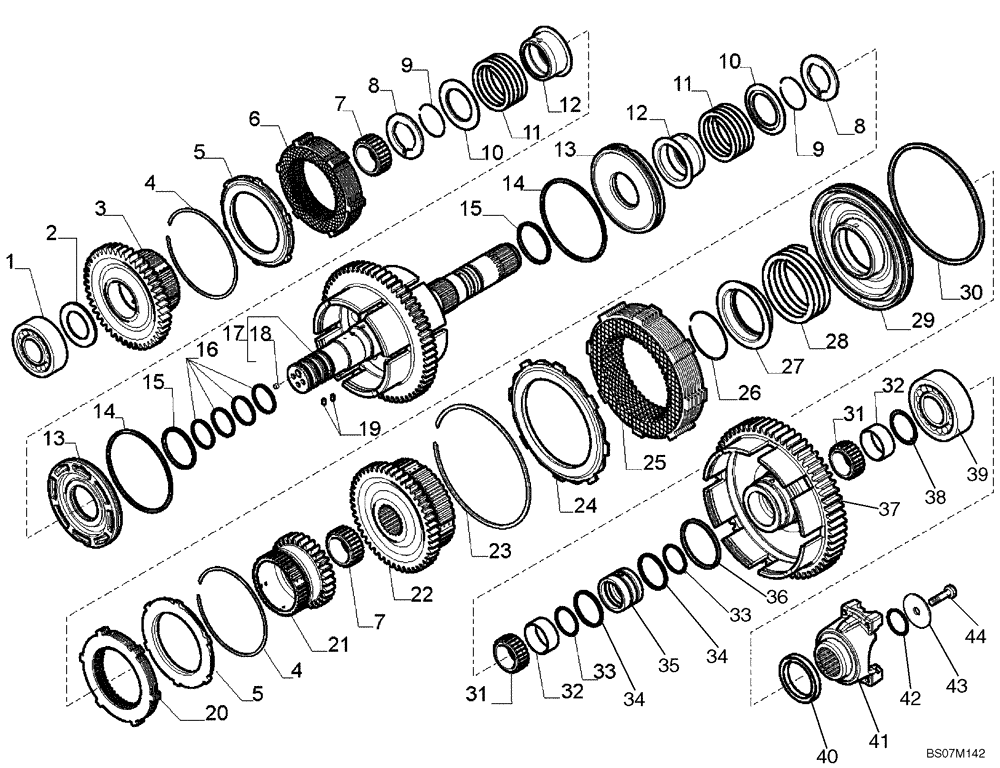 Схема запчастей Case 590SM - (06-36) - TRANSMISSION ASSY, 4WD POWERSHIFT (590SM+) - SHAFT, SECONDARY (06) - POWER TRAIN