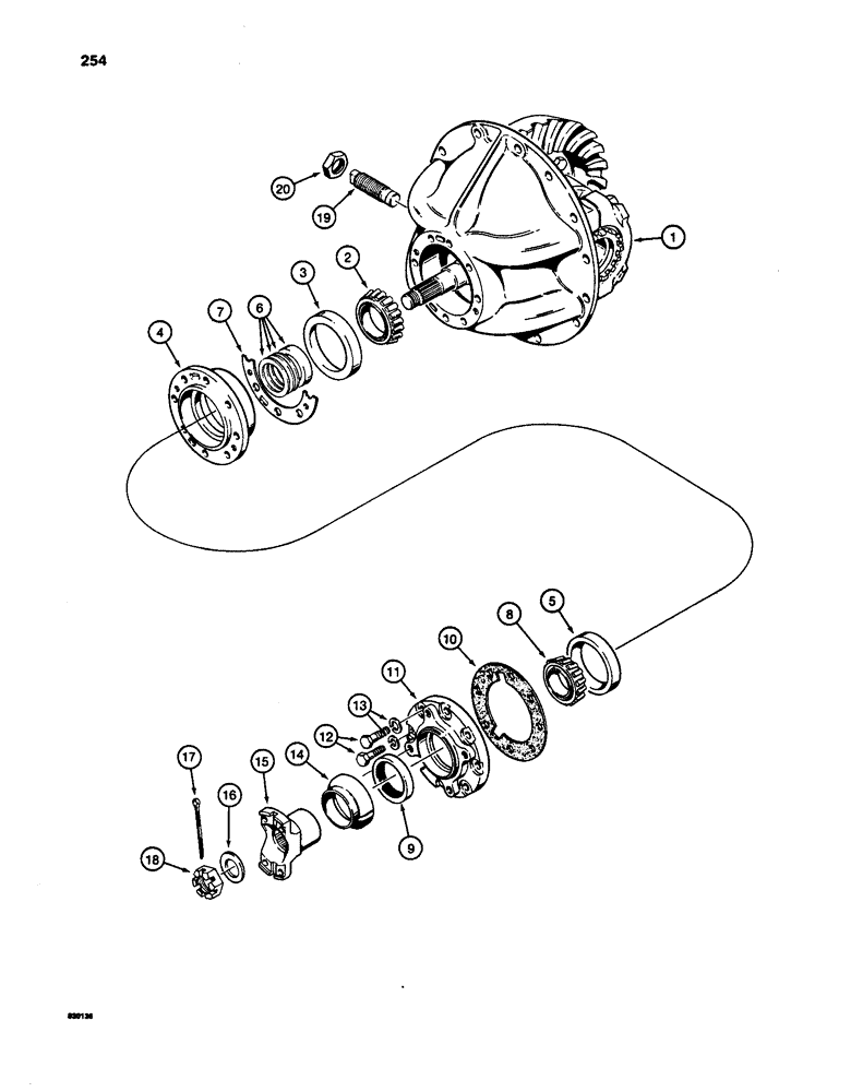 Схема запчастей Case W24C - (254) - AXLE DIFFERENTIAL - CLARK, FRONT AND REAR PINION BEARINGS AND COMPANION FLANGE (06) - POWER TRAIN