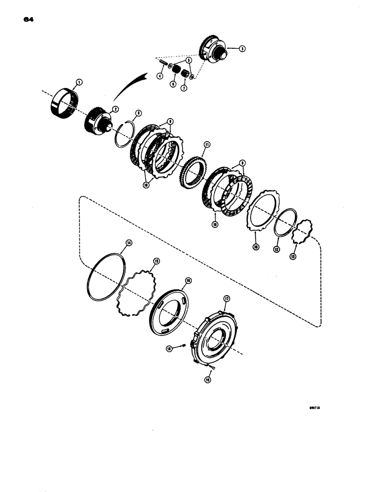 Схема запчастей Case W24 - (064) - TRANSMISSION, FORWARD CLUTCH AND PLANETARY, BEFORE TRANSMISSION S.N. 35042 (06) - POWER TRAIN