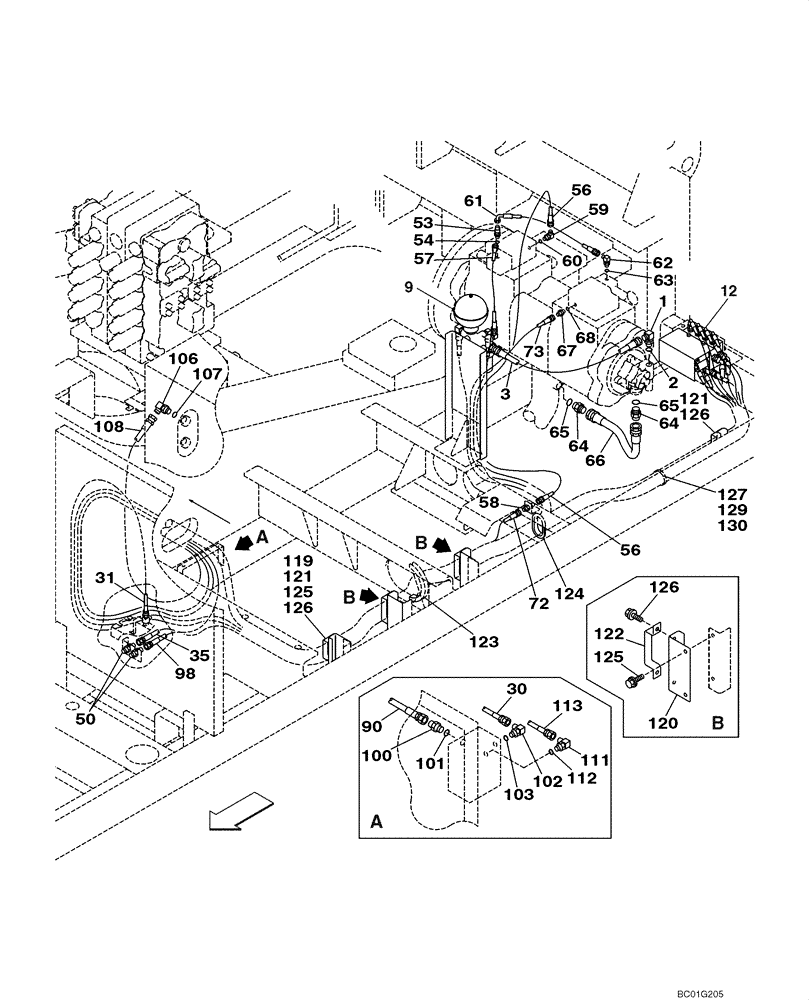Схема запчастей Case CX800 - (08-37) - HYDRAULICS - PILOT PRESSURE, RETURN LINES (08) - HYDRAULICS