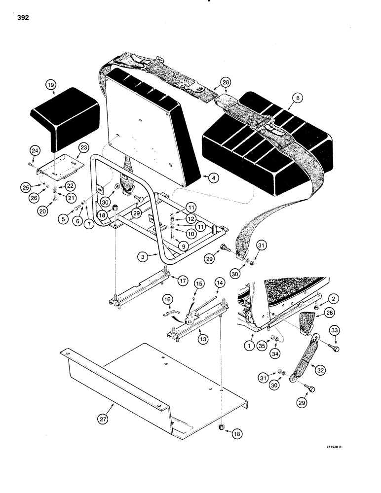 Схема запчастей Case 1150C - (392) - SEATS AND SEAT BELTS, SUSPENSION SEAT (09) - CHASSIS/ATTACHMENTS
