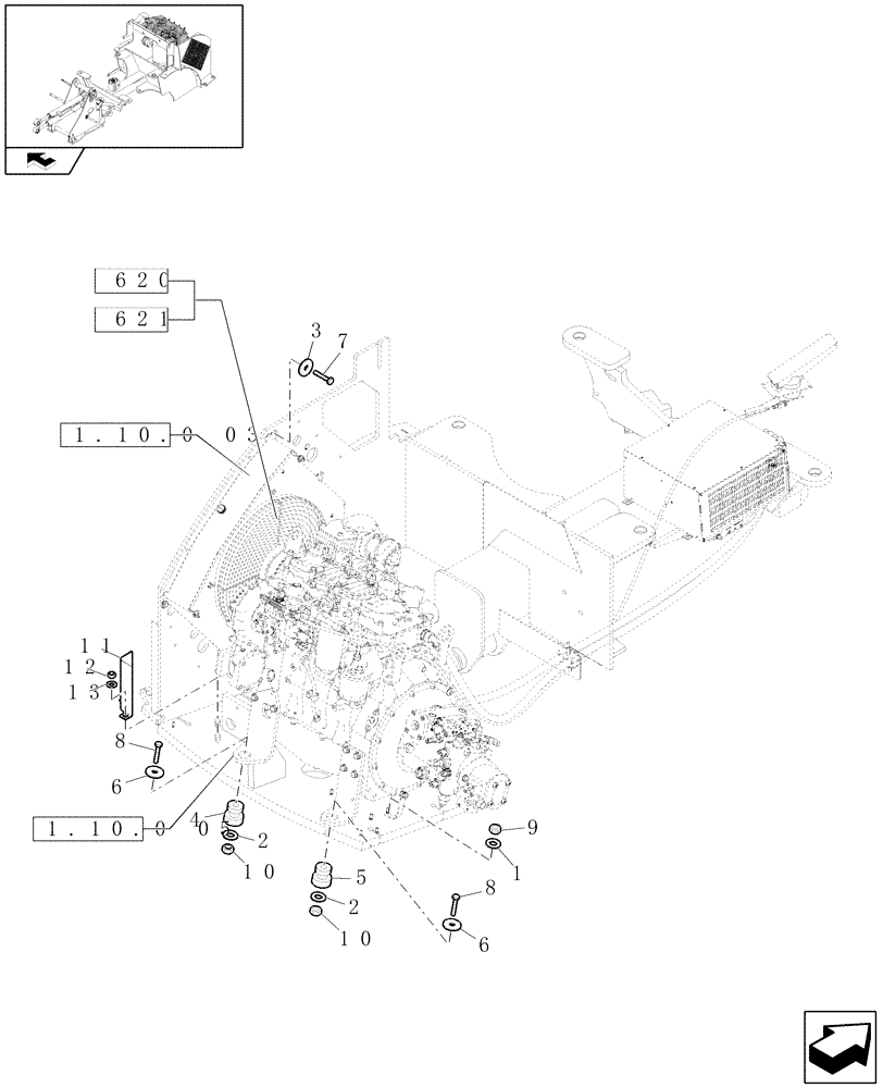 Схема запчастей Case 21E - (1.10.0[01]) - ENGINE INSTALLATION (01) - ENGINE