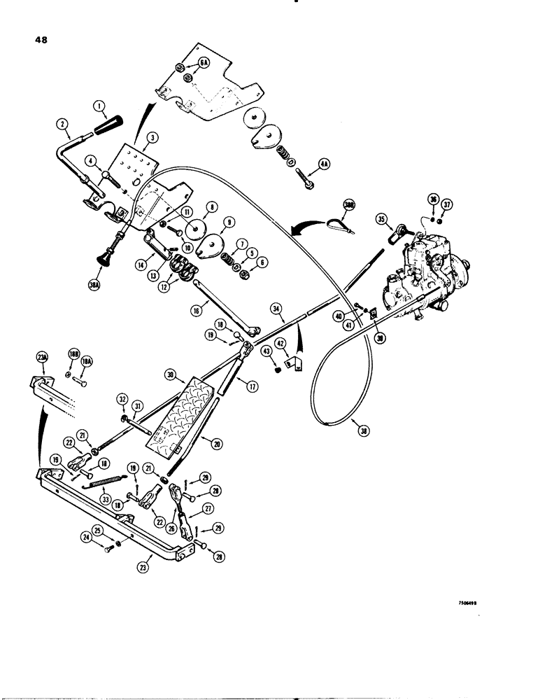 Схема запчастей Case 580C - (048) - THROTTLE AND FUEL SHUTOFF CABLE (03) - FUEL SYSTEM