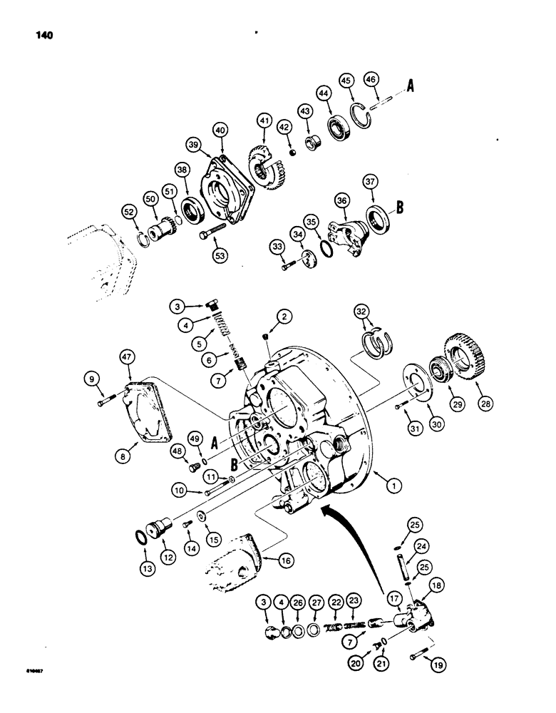 Схема запчастей Case 850B - (140) - TORQUE CONVERTER, HOUSING, COVERS, AND GEARS (03) - TRANSMISSION