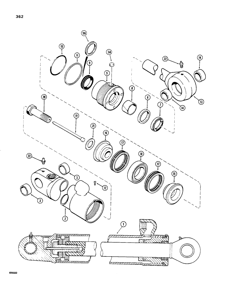 Схема запчастей Case 480C - (362) - G33209 BACKHOE BOOM CYLINDER, WITH TWO PIECE PISTON (35) - HYDRAULIC SYSTEMS