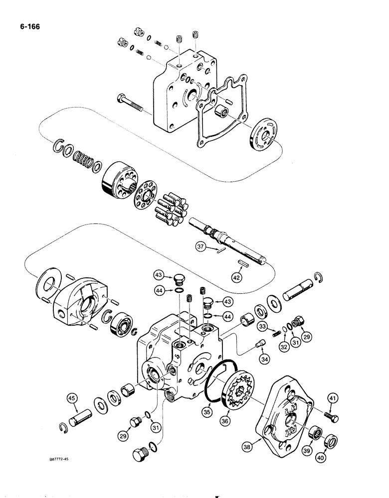 Схема запчастей Case 1818 - (6-166) - VARIABLE DISPLACEMENT PUMP, GASOLINE MODELS ONLY (06) - POWER TRAIN