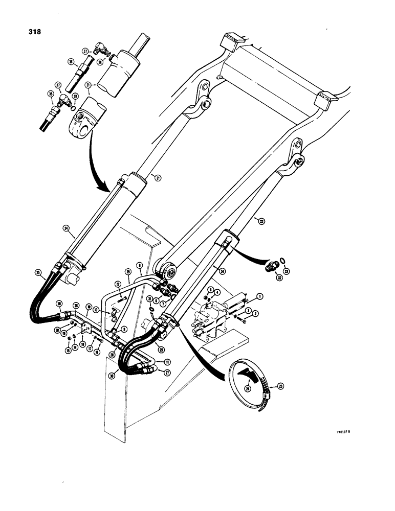 Схема запчастей Case W18 - (318) - LOADER LIFT HYDRAULIC CIRCUIT (08) - HYDRAULICS