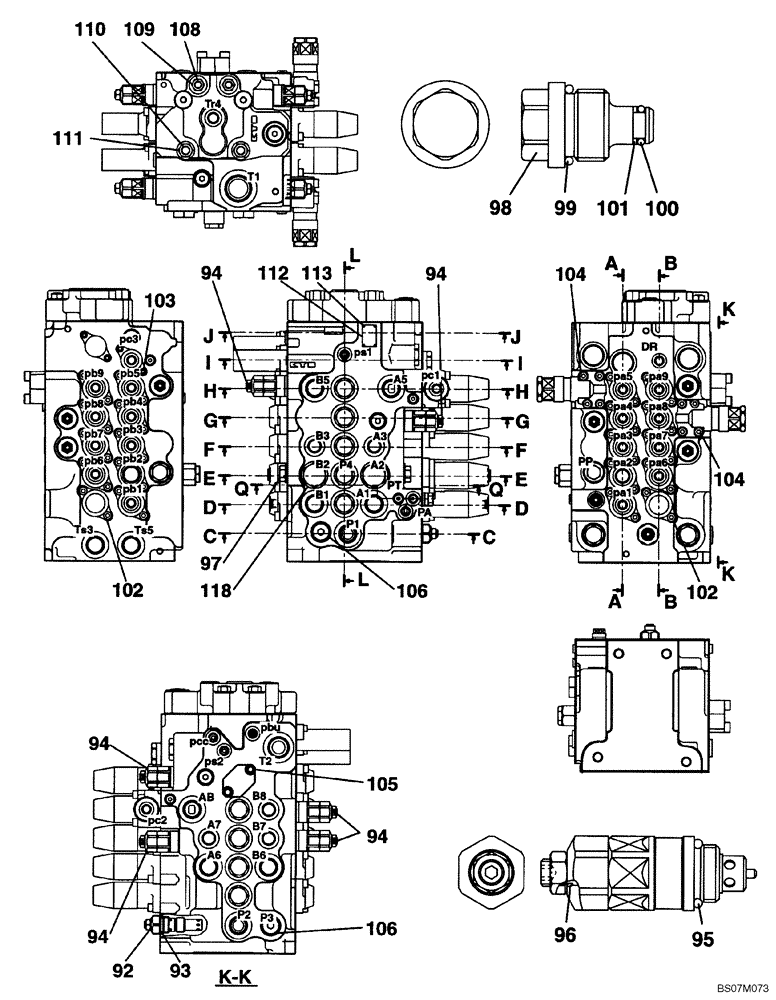 Схема запчастей Case CX135SR - (08-18) - KMJ10660 VALVE ASSY, CONTROL - MODELS WITHOUT DOZER BLADE (08) - HYDRAULICS
